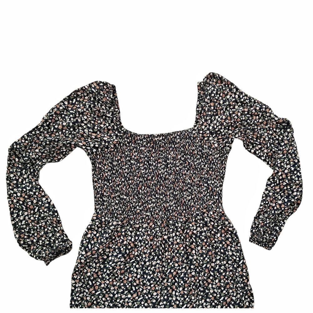 DOKOTOO Black Floral Elasticized Smocked Pant Suit Size L Stretch Top Wide Leg - Picture 2 of 6